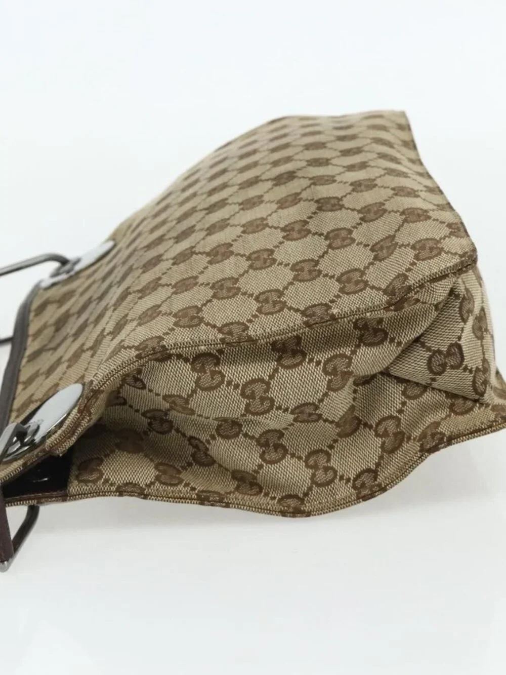 GUCCI GG Canvas Shoulder Bag Beige Brown Silver 120841 Auth am11410